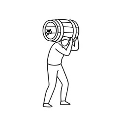 Man carrying beer barrel on shoulders in simple vector linear style  
