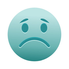 Fototapeta premium Sad turquoise emoji face with downturned mouth, expressing sadness, melancholy, disappointment, or unhappiness, feelings and emotion, face expression
