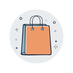 Orange Shopping Bag Cartoon Illustration with Handles and Colorful Background