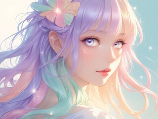 Fototapeta premium Pastel Hair Anime Girl Portrait.