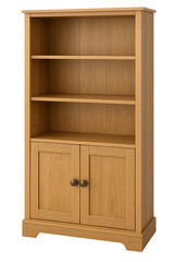 Wooden bookshelf with closed cabinet isolated on transparent background
