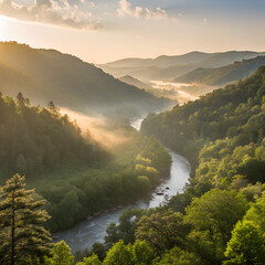 mountain landscape with fog