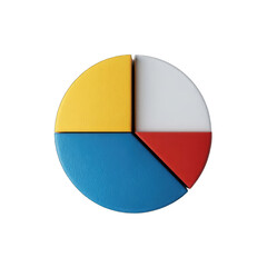 Circular pie chart with four sections of yellow, white, blue, and red