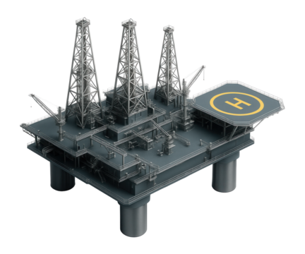 Offshore drilling platform with multiple derricks and helipad