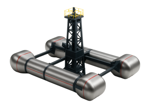 Submersible drilling rig with four large pontoons and a central tower