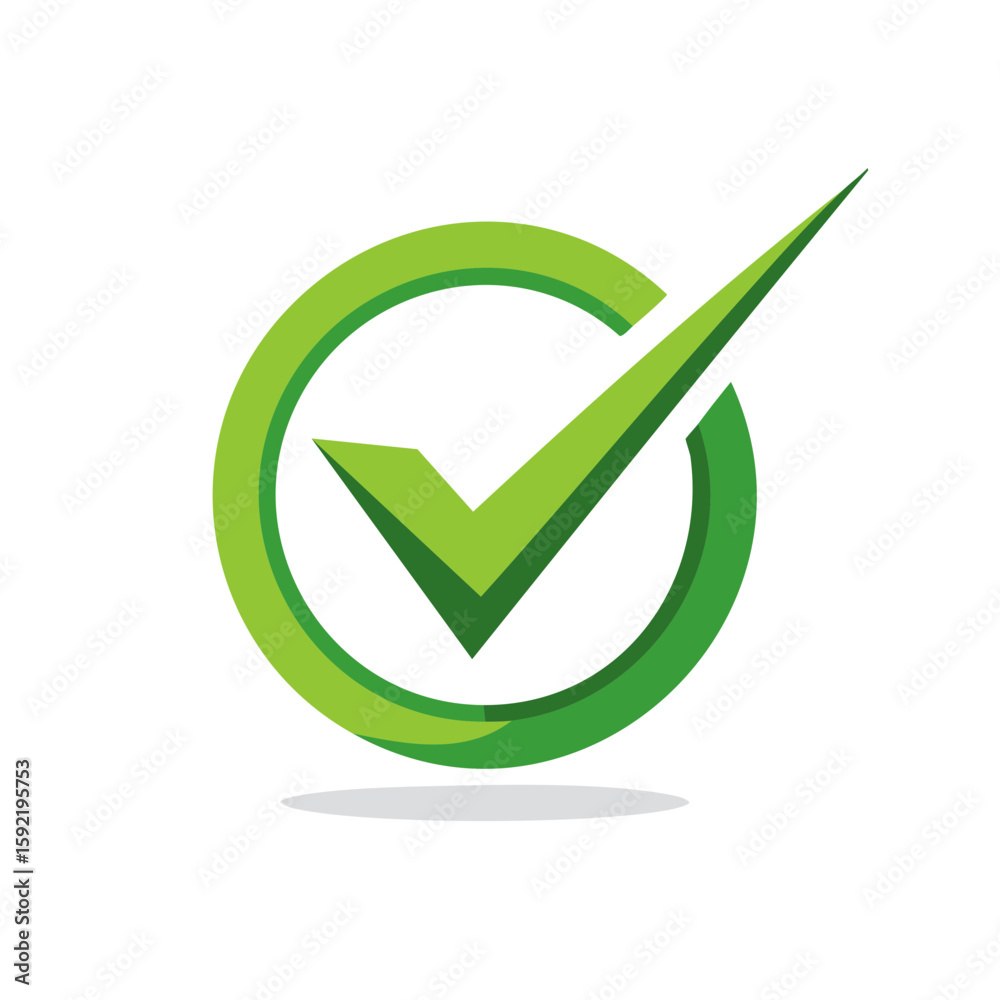 Poster green tick checkmark in circle symbolizing approval validation and confirmation accuracy icon