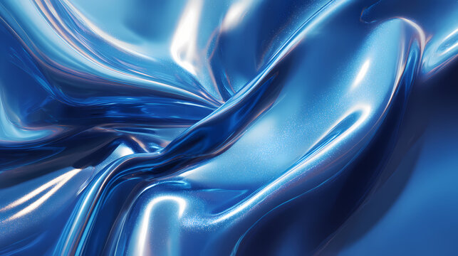 Serene fluidity of liquid light, a mesmerizing dance of cool blue hues and glistening metallic sheen. liquid fold. Illustration