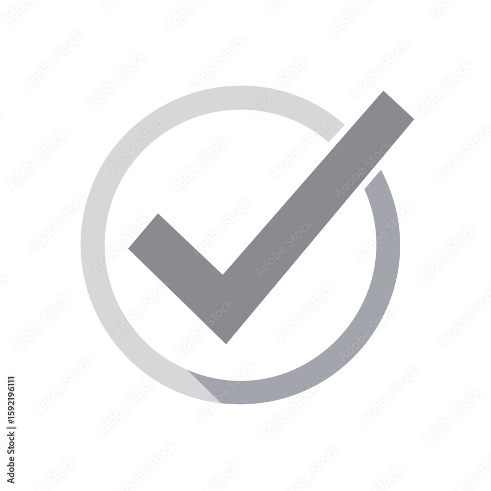 Poster gray check mark inside circle symbolizing task completion or validation success