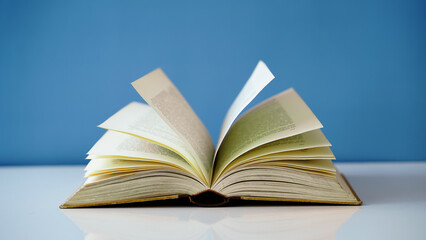Education concept. Book with open pages, close up, books on the shelf in school, open book on wooden table. back to school concept, High quality book photography, Best Book Photo.