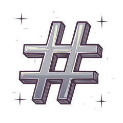 Obraz premium Cartoon Hashtag Symbol Illustration Metallic Silver Hue and Dark Outline