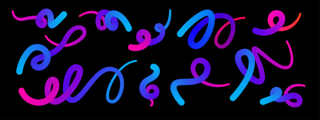 Fluid Wave Elements of Colorful Squiggly Designs.Vector Graphic Pattern with Wavy Lines in Bright Colors. Colorful Rainbow Abstract Gradient Shapes Set.