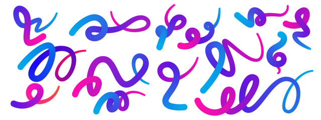 Fluid Wave Elements of Colorful Squiggly Designs.Vector Graphic Pattern with Wavy Lines in Bright Colors. Colorful Rainbow Abstract Gradient Shapes Set.
