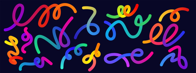 Fluid Wave Elements of Colorful Squiggly Designs.Vector Graphic Pattern with Wavy Lines in Bright Colors. Colorful Rainbow Abstract Gradient Shapes Set.