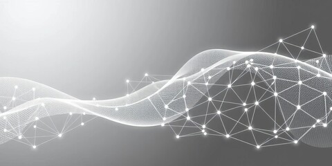Abstract grey wave background with dynamic interconnected nodes forming a technology network ,  vector illustration,  illustration