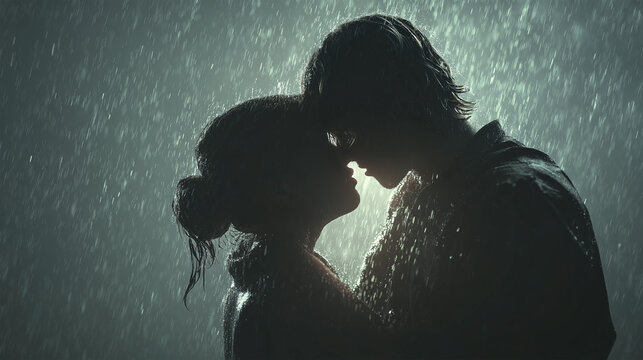 A couple kissing in the rain - Powered by Adobe