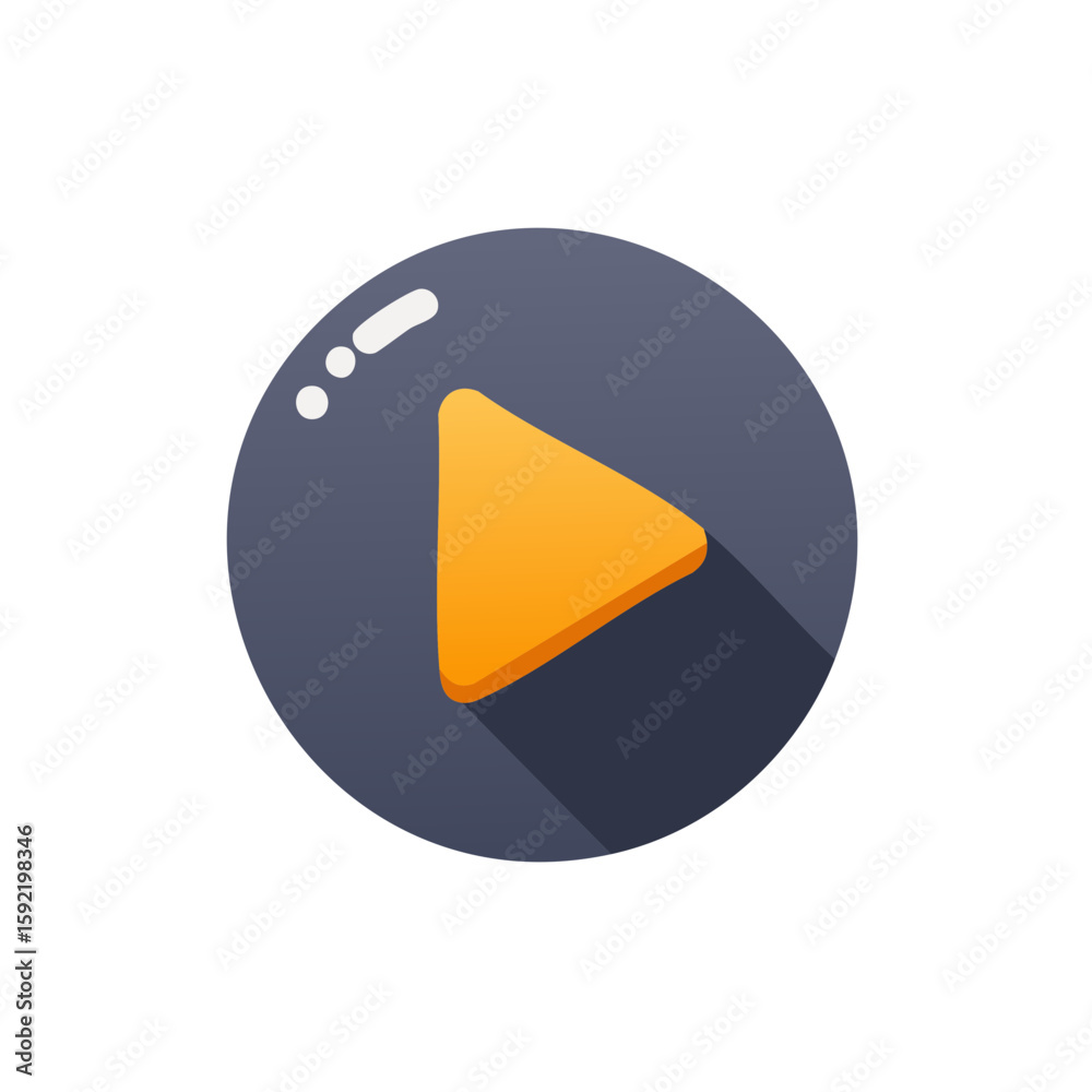 Poster modern play button icon with glossy highlight and shadow effect on a circular shape