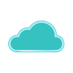 Clean Modern Teal Cloud Shape with White Border, Isolated Fluffy Sky Weather Icon Graphic