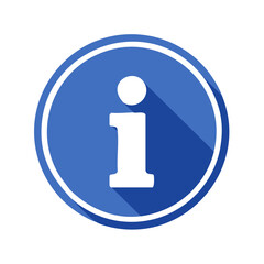 Information icon in flat design style with long shadow effect in blue and white colors on round shape background