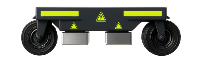 Rail flaw detection vehicle with magnetic induction coils and warning decals