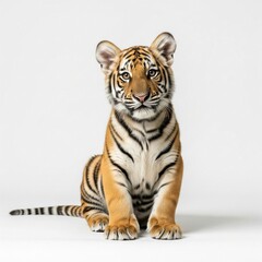 Obraz premium Portrait of a Young Bengal Tiger Sitting Against White Background