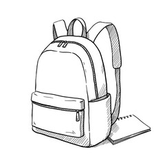 Sketch of a backpack with notebook for school and study  