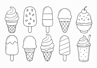 Line art Ice Cream & Popsicle Vector Set