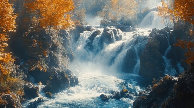 Long exposure image of a wonderful waterfall. Tortum Waterfall morning view. Uzundere, Erzurum, Turkey