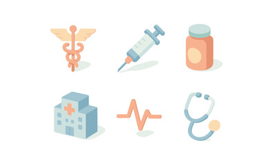 Medical icons set with healthcare symbols in soft pastel 3d style