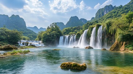 Obraz premium Long exposure image of a wonderful waterfall. Tortum Waterfall morning view. Uzundere, Erzurum, Turkey