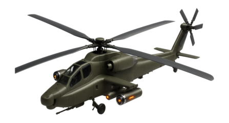 Military helicopter with flare dispensers and electronic countermeasures