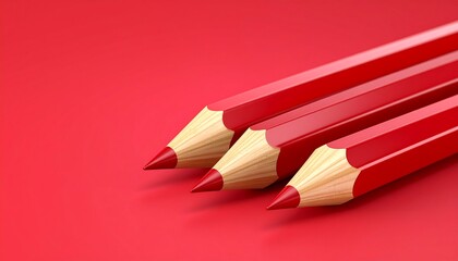 Obraz premium Three red pencils on red background