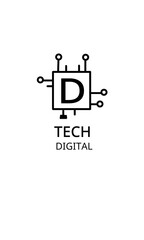 Minimalist Tech Logo with Microchip and Letter D – Digital Technology Concept Icon for Branding and Startups