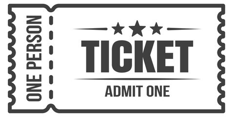 Admit one ticket icon. Vintage and modern event ticket designe with stars and borders. Entry coupon template for cinema, party, or concert