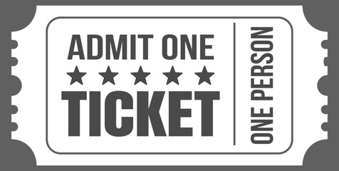 Admit one ticket icon. Vintage and modern event ticket designe with stars and borders. Entry coupon template for cinema, party, or concert
