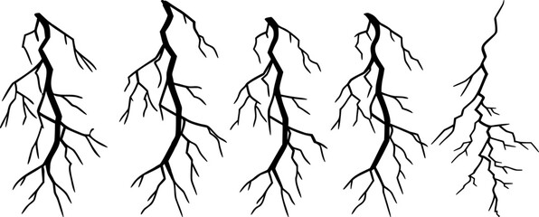 Set of Stylized Lightning Bolts. Lightning Bolt silhouette vector Illustration , Electric Energy Symbols, Bolt and Thunder silhouette 