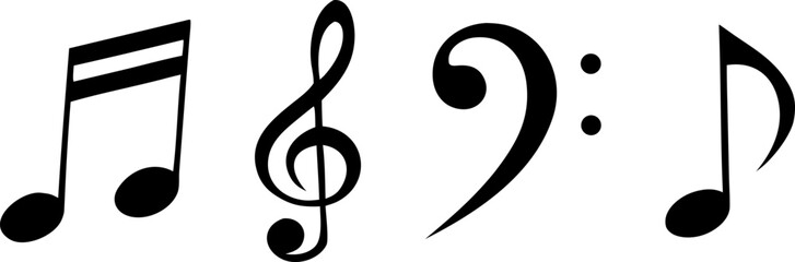 Classic Musical Notes and Clefs Set, Music notes set. Musical note treble clef silhouette signs vector isolated melody symbols set.