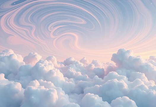 Swirling pastel clouds, twinkling stars, dreamy ethereal landscape, fluffy, texture