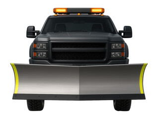 Naklejka premium Snow plow truck with large front blade and orange safety lights on the roof
