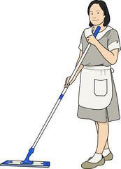 young woman with vacuum cleaner - vector png