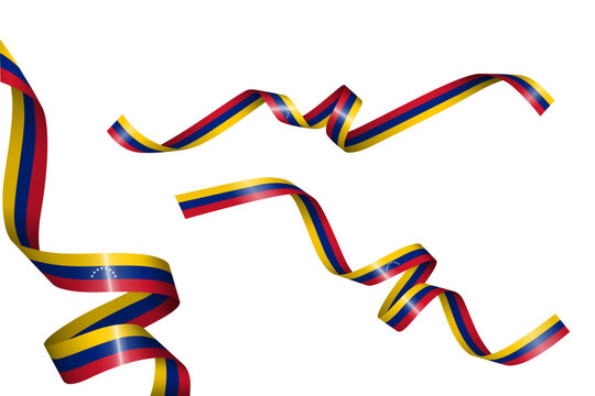 Set of flag ribbon with colors of Venezuela for independence day celebration decoration