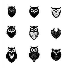 Nine black and white owl icons (1)