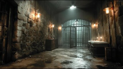 Dimly Lit Underground Prison Cell with Moist Atmosphere - Powered by Adobe