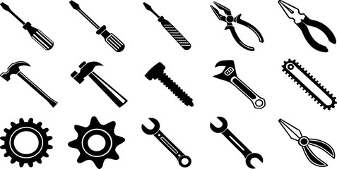 repair workshop icon set. Construction icons, Vector silhouette set of construction tools for labor and  work