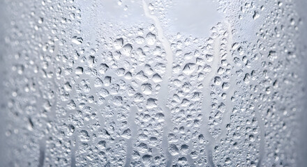 Water Droplets Cling to Glass, Creating Abstract Pattern, Forming Condensation Texture