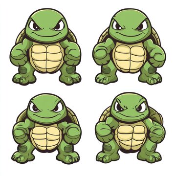 Four cartoon turtles in various stances