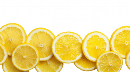 Citrus Fresh Lemon whole and Slices with leaf  Border on transparent background