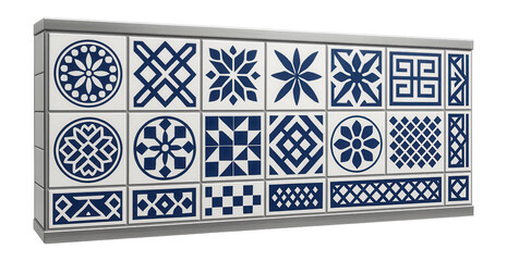 Ceramic-tiled metro station wall with decorative geometric patterns