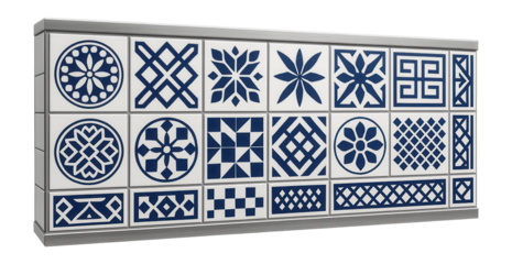 Ceramic-tiled metro station wall with decorative geometric patterns