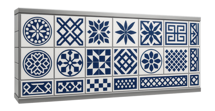 Ceramic-tiled metro station wall with decorative geometric patterns