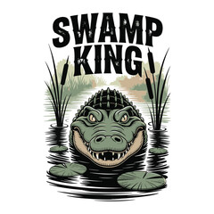 The "Swamp King" alligator graphic with soft colors, emphasizing its regal power in the wild. Vector illustration t shirt design © DesignIMT